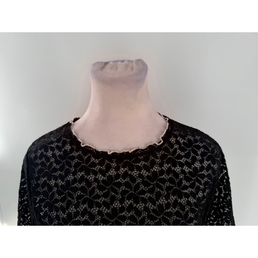 Zara Women’s Small Black Floral Lace Sheer Short Sleeve Blouse Top Romantic - Picture 3 of 10